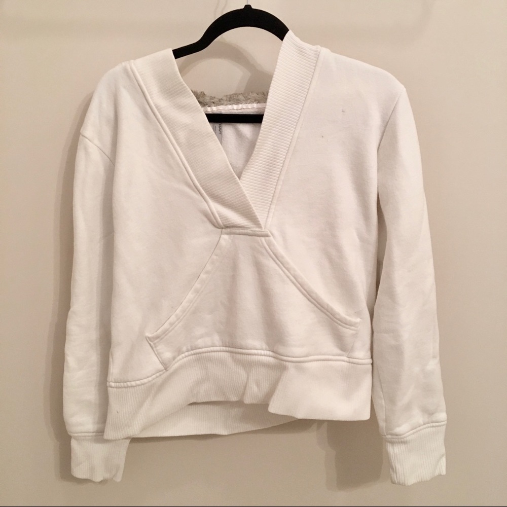 White Sweatshirt with Fur Hood